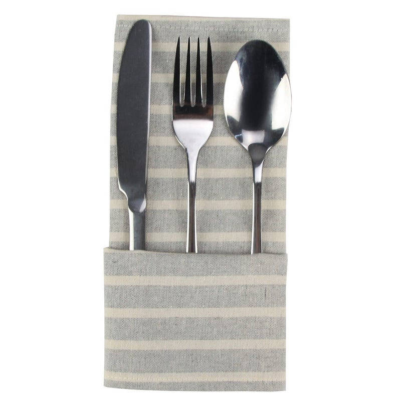 INFEI Broad Striped Cotton Blended Dinner Cloth Napkins - Set of 12 (40 x 30 cm) - for Events & Home Use (Grey) - Image 2